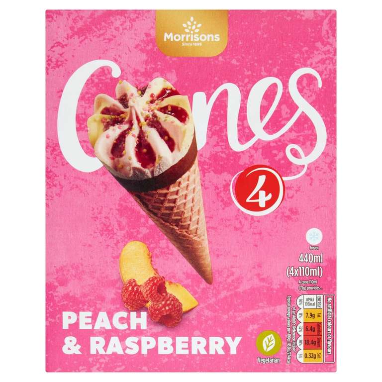 Morrisons Peach & Raspberry Ice Cream Cones 4 x 110ml - 20p instore @ Morrisons, Preston