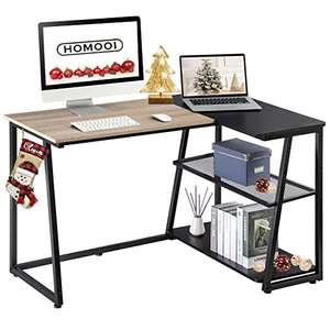 HOMOOI L-Shaped Computer Desk w/ Storage Shelves Corner Wood Oak & Black Gaming Desk 125x80x75cm - Sold By fitueyes-eu FBA