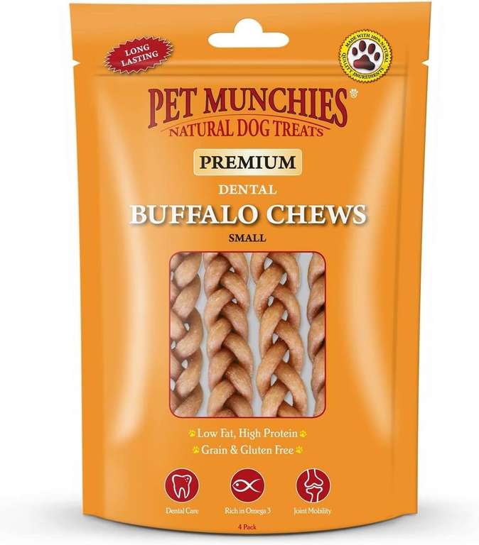 Pet Munchies Small Buffalo Dental Chews Pack Of 8 (32 Chews)