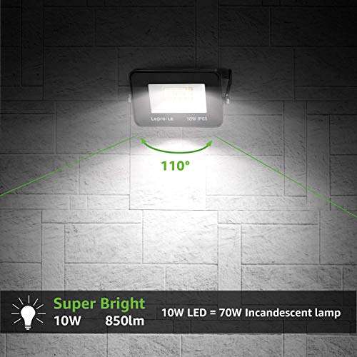 2X Lepro 10W LED Floodlight, 850LM, 70W Incandescent Lamp Equivalent, IP65 [Without Sensor]/ 20W £13.88/50W £25.48 - Sold By Lepro UK FBA