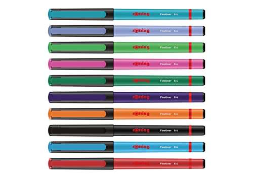 Rotring Liner Fineliner Pens | 0.4 mm | Colouring Pens for Writing & Drawing | Assorted Colours | 10 Count