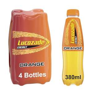 Amazon Fresh Lucozade Energy Drink, Orange Flavour, Fizzy, 4 Pack, 380ml Bottles