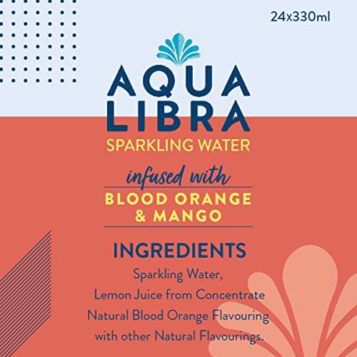 AQUA LIBRA Sparkling Water with Blood Orange & Mango 330ml x 24 (£8.40 W/Voucher 15% + 15% S&S)
