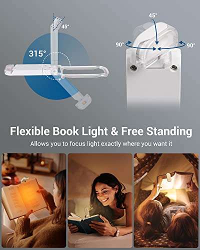 DEWENWILS Book Reading Light, Amber and Warm White Clip On LED with USB Rechargeable - Sold by DewenwilsDirect