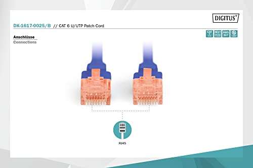 Digitus Cat LAN Cable 6 - 0.25m - RJ45 Network Ethernet Cable - UTP Unshielded - Cat-6A & Cat-5e Compatible - Blue