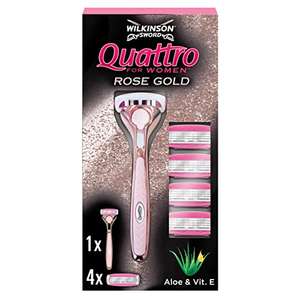 WILKINSON SWORD - Quattro For Women | Premium Metal Rose Gold | Razor Handle + 5 Blade Refills (S&S £9.02)