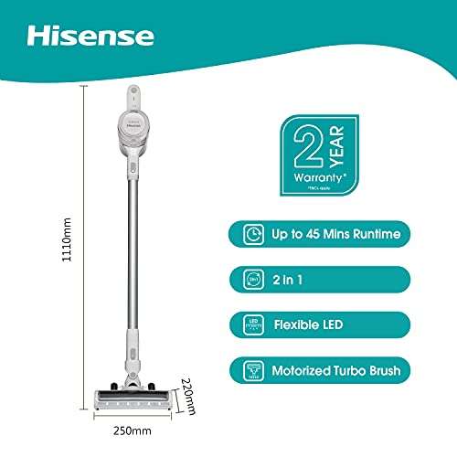 Hisense HVC6133WUK Cordless Vacuum, 0.5 Litre capacity, with 45mins Runtime - White