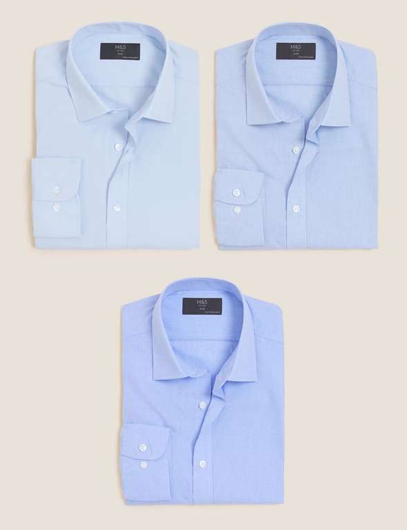 3 Pack - Mens Slim Fit Long Sleeve Shirts (Sizes 17-19) - £11 + Free Click & Collect @ Marks & Spencer