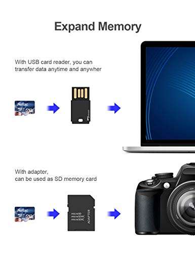 Netac MicroSDHC Memory Card 512GB, Micro SD Card, 4K Full HD Video Recording, UHS-I, C10, U3, A1, V30 - £41.39, sold by Netac @ Amazon