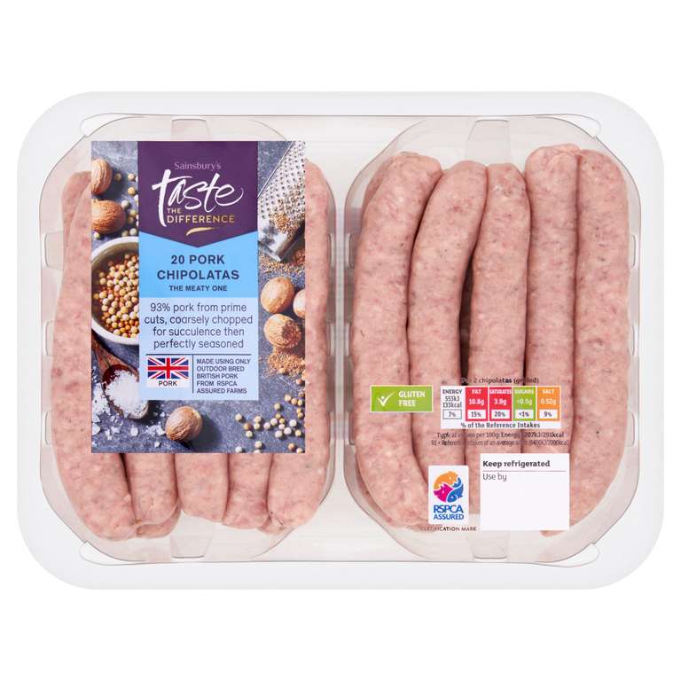 Sainsbury's British Pork Chipolatas, Taste the Difference x20 625g - Nectar price