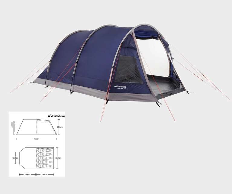 Eurohike Rydal 500 5 Person Tent - 465cm (L) x 320cm (W) x 205cm (H) - with code