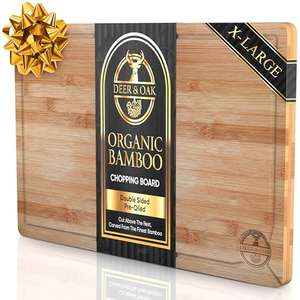 Deer & Oak Premium Organic Bamboo Chopping Board, Double Sided Pre-Oiled, X-Large 45 x 30 x 2cm / or Large £10.64