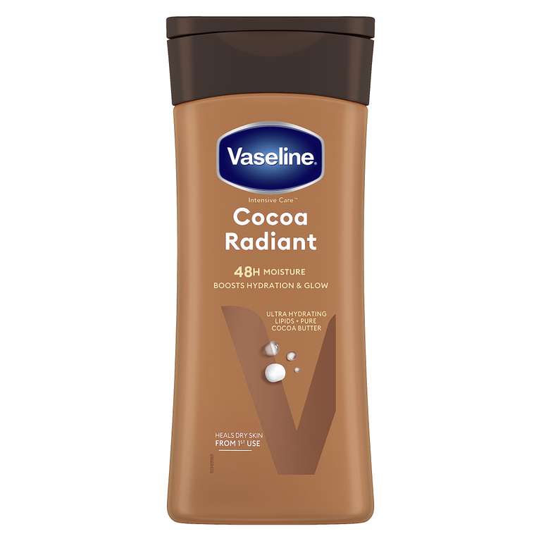 Vaseline Intensive Care Cocoa Radiant Body Lotion with ultra-hydrating lipids and pure cocoa butter for dry skin 200 ml (S&S £1.73)