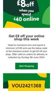 Get £8 Off A £40 Min Spend W/code (Selected Accounts)