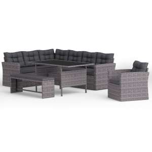 9 Seater Garden Rattan Sofa Armchair, Bench and Large Dining Table £699 Delivered @ Home Detail