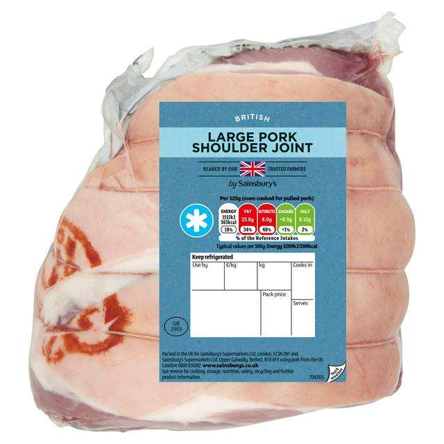 Sainsbury's British Fresh Large Pork Shoulder Joint 1.9-2.3KG £7.80 or 2.3-2.7kg £9.15 - Equivalent to £3.39 per Kg @ Sainsbury's
