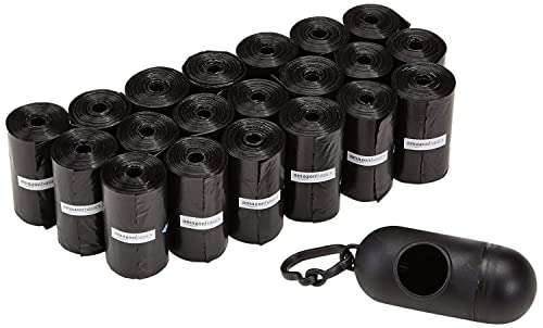 Amazon Basics Dog Poop Bags with Dispenser and Leash Clip, Unscented - 300-Pack, 33 x 23cm, Black - £4.81 @ Amazon