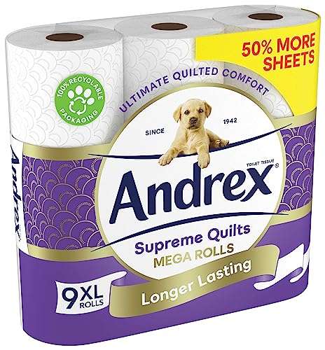 Andrex Supreme Quilts Mega Toilet Roll - 9 Mega Rolls, 3-ply - £5.56 / £4.77 S&S + Possible 25% voucher