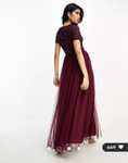 Maya Bridesmaid short sleeve maxi tulle dress wine colour size 6, 8 & 10