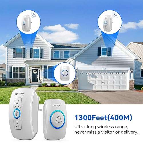 Wireless Doorbell, Battery Operated Cordless Door Bell,45 Chimes & 4-level  Volume Mute Mode Included(eu Plug)