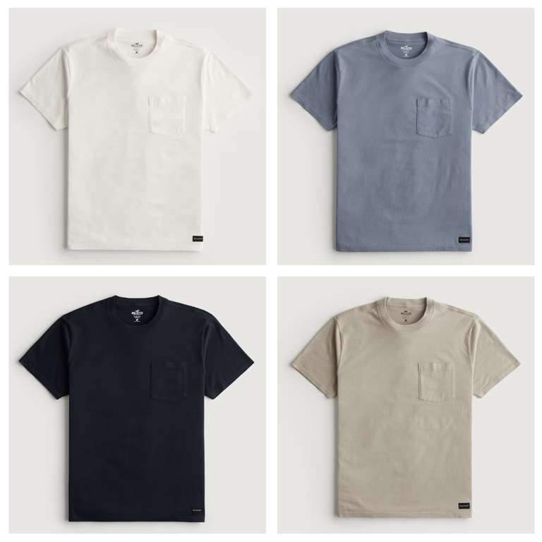 Hollister Relaxed Pocket 100% Cotton Crew T-Shirt (11 Colours / Sizes XS - XXL) - £6 Member Price + Free Click & Collect @ Hollister