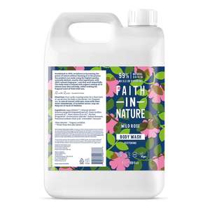Faith In Nature Natural Wild Rose Body Wash, Restoring, Vegan & Cruelty Free, No SLS or Parabens, 5L Refill Pack