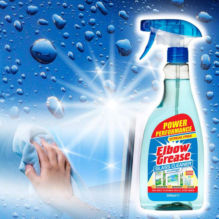Elbow Grease Glass Cleaner with Vinegar for Windows and Mirrors, 500 ml - Window Cleaning Equipment - £0.85 - £0.90 w/ S&S
