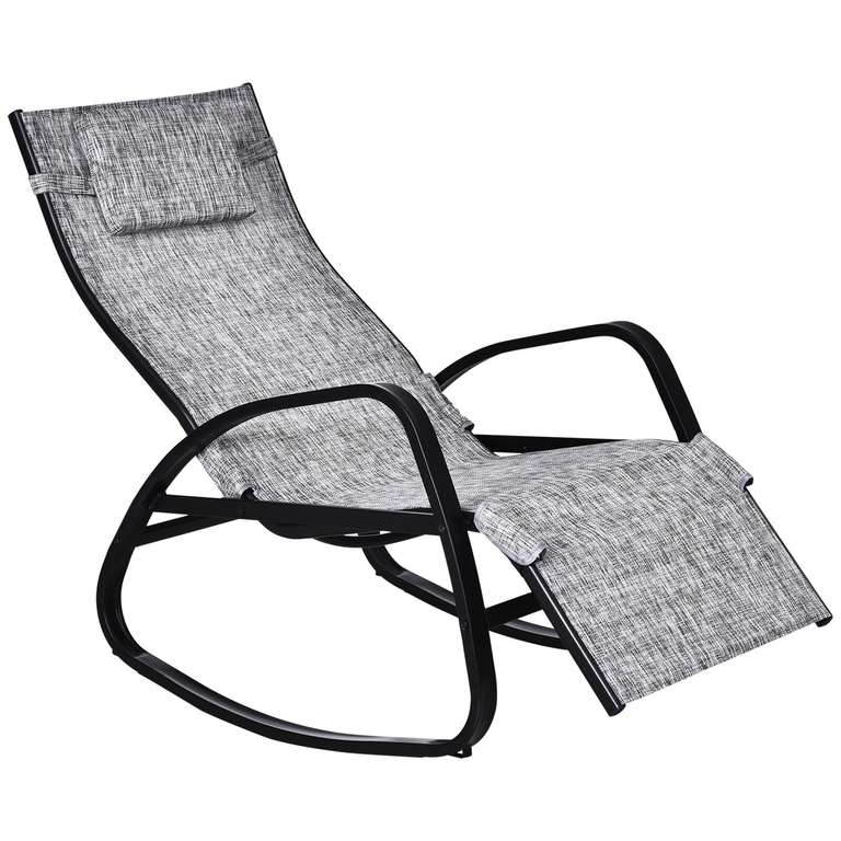 Outsunny Patio Adjust Lounge Chair Rocker Outdoor w/ Pillow, Footrest - Grey with voucher
