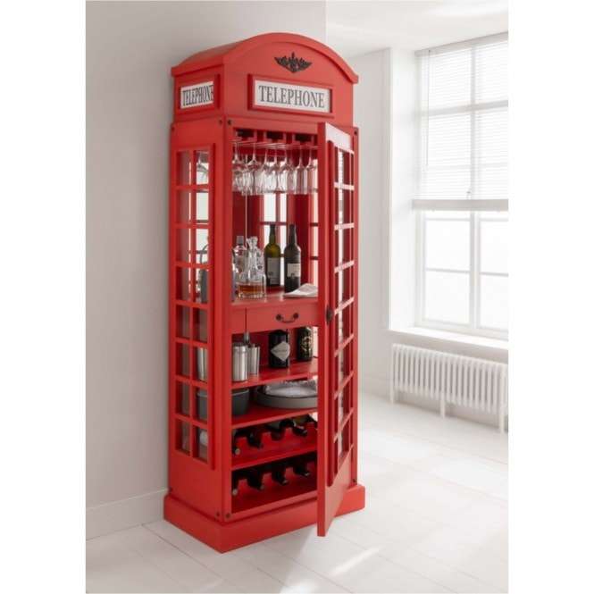Home Bar - Natural Wooden Telephone Box Drinks Cabinet - £469.99 Delivered @ Homes Direct 365