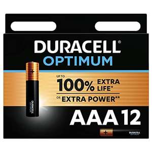 Duracell Optimum AAA Alkaline Batteries [Pack of 12], 1.5 V - £6.75 / £6.41 Subscribe & Save @ Amazon