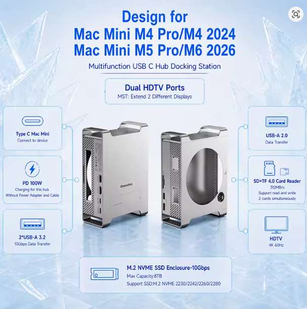 【超美品】M2 Pro Mac mini & Drive Enclosue Blueendless MAC 909 Dock with NVMe SSD Enclosure, 10Gbps USB-C