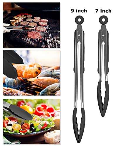 Stainless Steel Food Tongs,Kitchen Tongs,with Silicon Rubber Tips,Set of 2-7 and 9 inch £6.50 @ Amazon