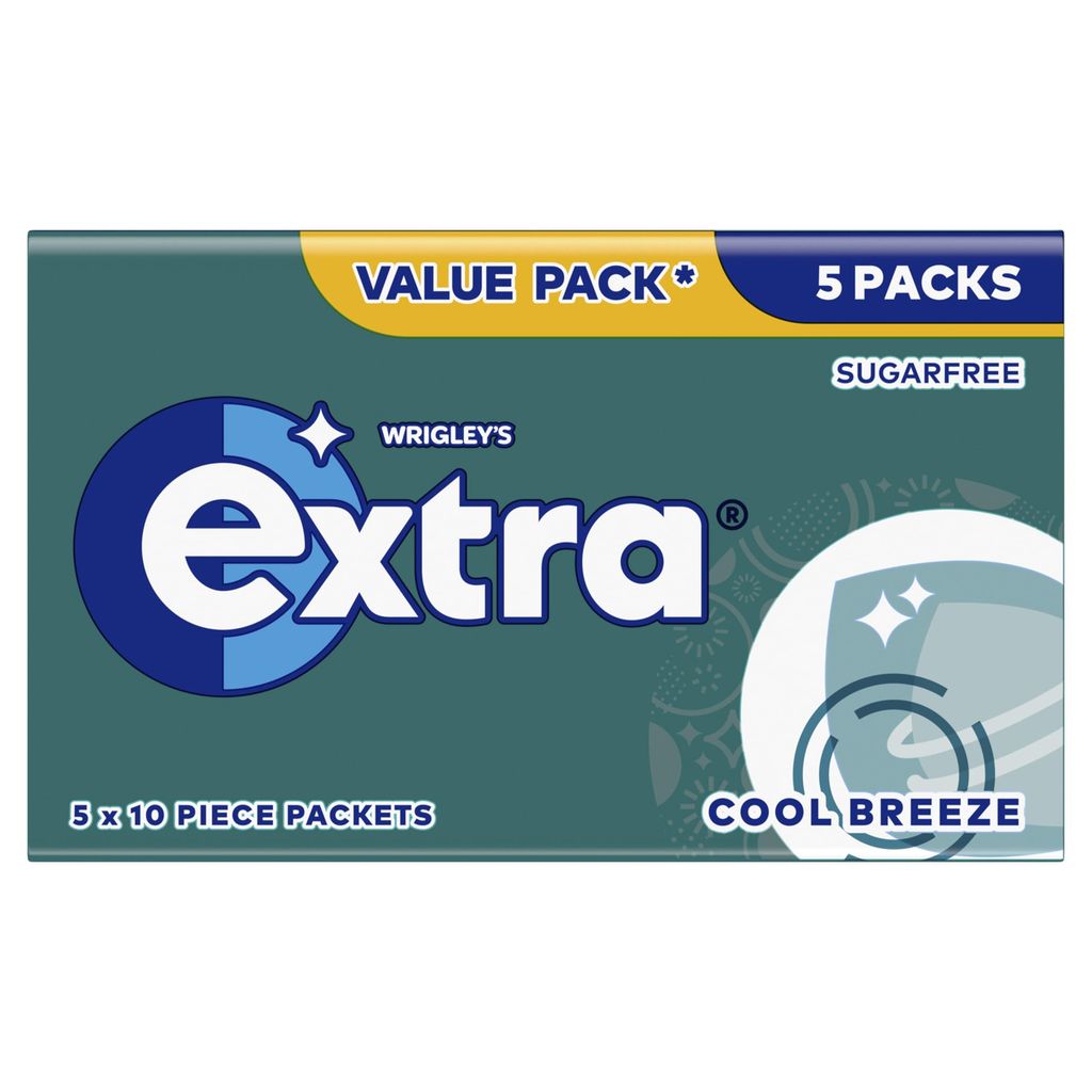 Extra Chewing Gum, Sugar Free, Cool Breeze Flavour, 5 x10 Pieces - £1.57 / £1.49 S&S