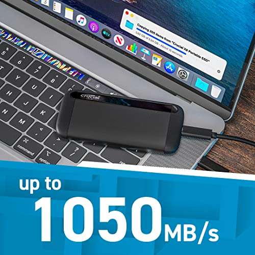 Crucial X8 4TB Portable SSD - Up to 1050MB/s - PC and Mac - USB 3.2 External Solid State Drive (2TB now £89.56 / 1TB now £49.99)