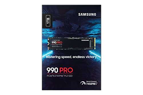 Samsung 990 PRO 1TB PCIe 4.0 (up to 7450 MB/s) NVMe M.2 (2280) Internal Solid State Drive (SSD) - £89.99 @ Amazon