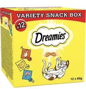Dreamies Variety Snack Box , 60 g Pouches, Cat Treats Tasty Snacks with Delicious Chicken, Salmon and Cheese, (12x60g)) S&S £10.69