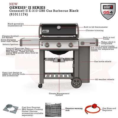 Weber Genesis II E-310 GBS Black Cast Iron GBS Cooking Grates