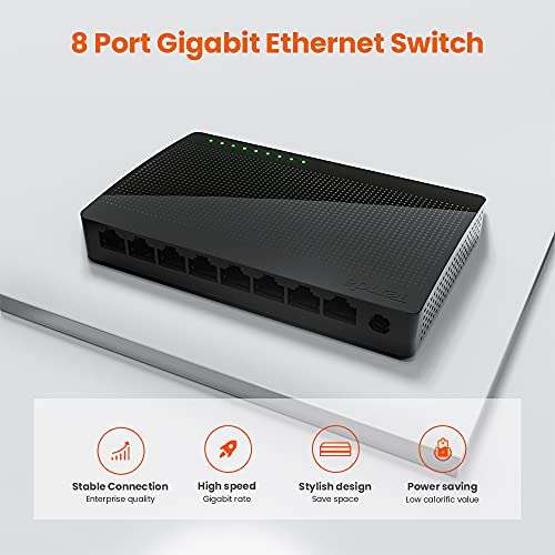 Tenda 8-Port Gigabit Switch, 10/100/1000 Mbps (Auto MDI/MDIX), Unmanaged Desktop Ethernet Switch