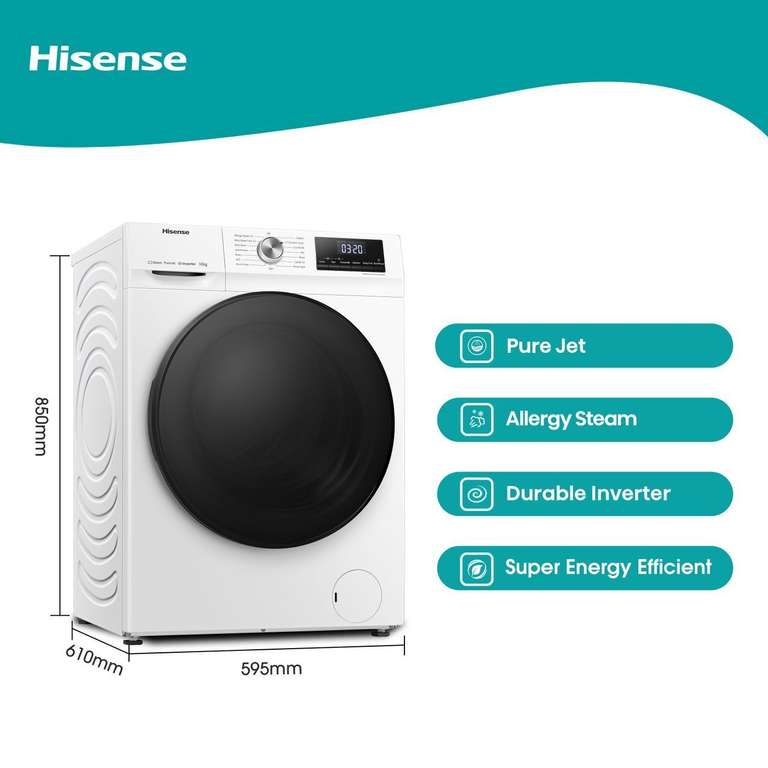 Hisense 10Kg A Rated Washing Machine 1400 RPM (White) - £314 delivered with code (UK Mainland) @ AO / eBay