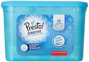 (4 Packs of 38) Amazon Brand - Presto! Laundry Capsules Sensitive Non Bio, Fresh Scent, 152 Count w/code £22.24/£19.37 S&S