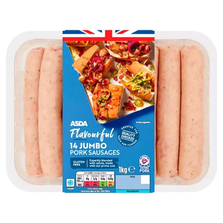 Flavourful 14 Jumbo Pork Sausages 1KG £2.90 at Asda