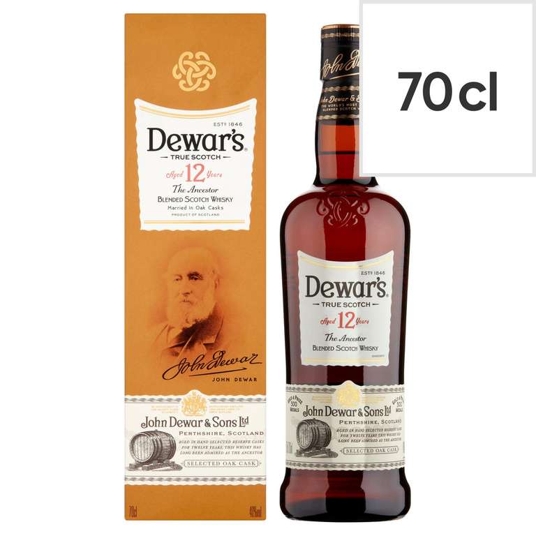 Dewar’s 12 Year Old Blended Scotch whisky Double Aged in Oak Casks , 40%, 70cl - £20 (Clubcard Price) @ Tesco