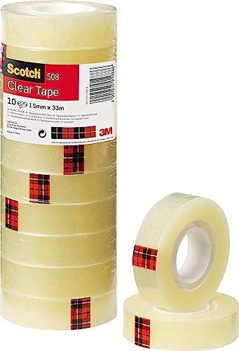 Scotch Transparent Tape 508 - 10 Rolls - 15 mm x 33 m - General Purpose Clear Tape for School, Home and Office