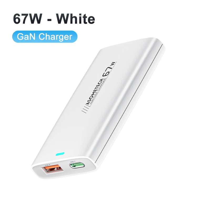 ASOMETECH 67W GaN Type C Travel Charger PPS QC PD3.0 (EU/UK/AU travel set) using code (£5.20 new users) @ ASOMETECH Official Store