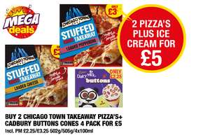 2 x Chicago Town Stuffed Crust Takeaway Loaded Cheese, Pepperoni Pizza + Dairy Milk Buttons Cones 4 pack - £5 @ Premier