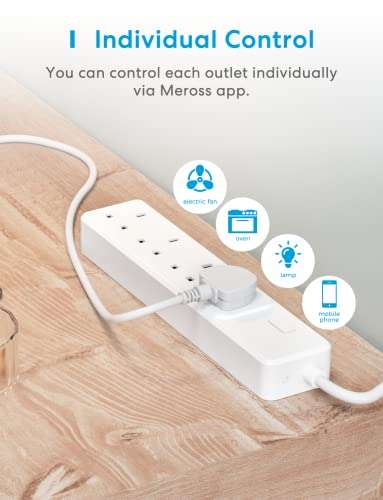 Smart Power Strip, meross Smart Extension Lead Alexa Compatible, 4 AC Outlets, Compatible with Amazon Alexa £20.19 with Voucher @ Amazon