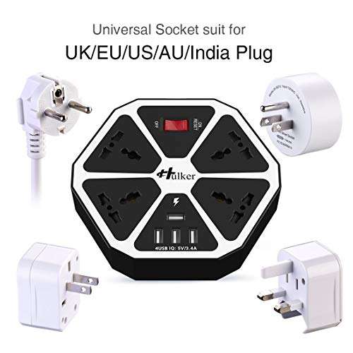 Hulker 4 way Universal Extension Lead with 4 USB Ports - £9.99 with voucher Sold by BEKHOM GLOBAL and Fulfilled by Amazon