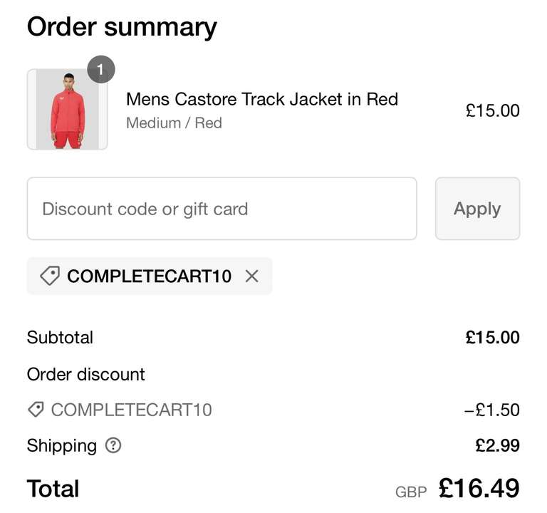Castore Mens Track Jacket (Sizes XS - 5XL) - W/Code