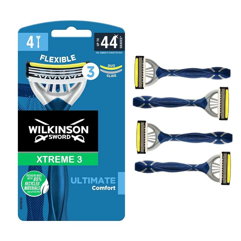 WILKINSON SWORD - Xtreme 3 For Men | Ultimate Comfort | 4 x Disposable Razors (S&S £2.74)