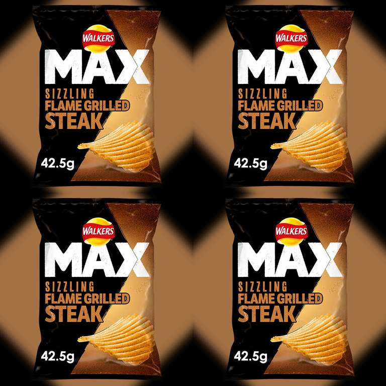 24x 42.5g Bags of Walkers Max Sizzling Flame Grilled Steak Crisps - BBE 11/03/2023 - £6.99 (Minimum Order £20) @ Discount Dragon